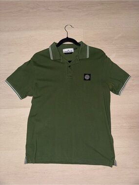 Stone Island Green Polo with Contrast Tipping